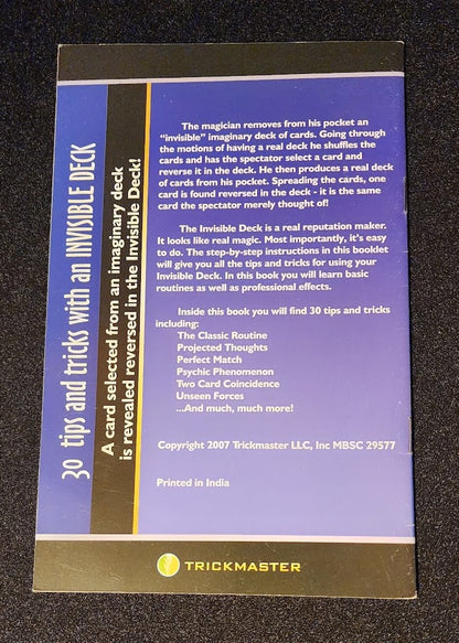 30 Tips And Tricks With An Invisible Deck Booklet by Trickmaster