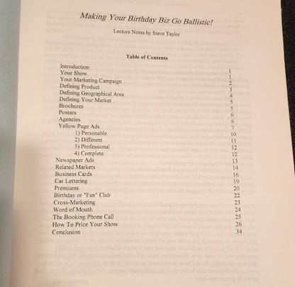 Making Your Birthday Biz Go Ballistic by Steve Taylor - Lecture Notes